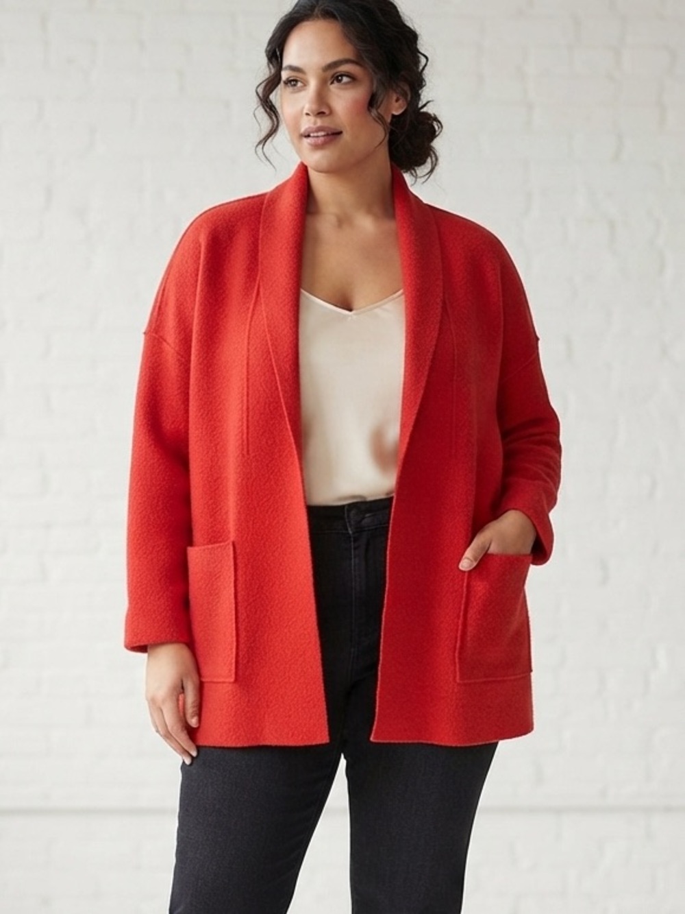 Eileen Fisher Wool Kimono Shawl Collar Jacket - Picture 1 of 10